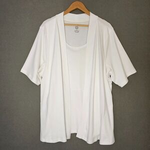 Isaac Mizrahi Live Essentials Faux Cardigan Set Womens 3X White Jersey Polished